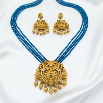 Traditional Lakshmi Blue Beads Necklace Set