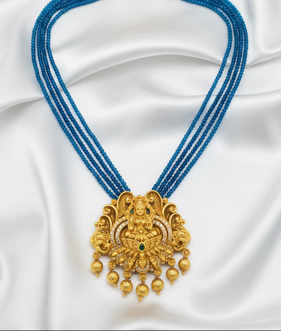 Traditional Lakshmi Blue Beads Necklace Set