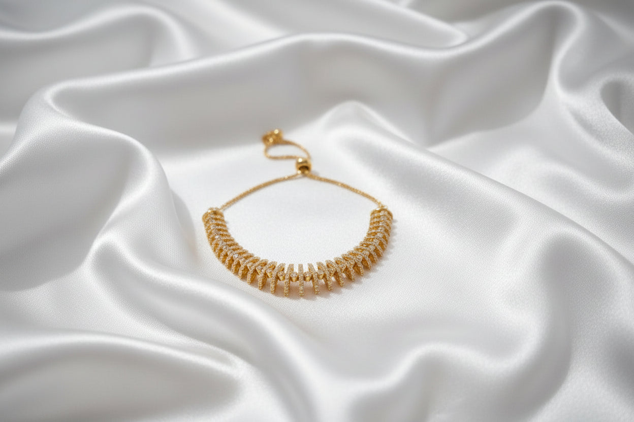 Adjustable Zircon Fishbone Bracelet for Women | Gold & Silver Slider Chain Bracelet | Elegant Crystal Bracelet
