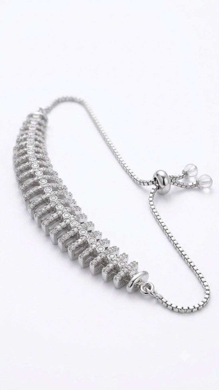 Adjustable Zircon Fishbone Bracelet for Women | Gold & Silver Slider Chain Bracelet | Elegant Crystal Bracelet