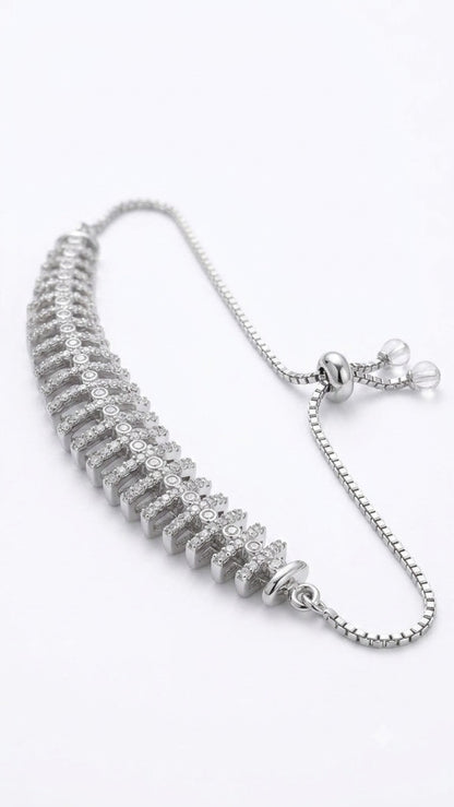 Adjustable Zircon Fishbone Bracelet for Women | Gold & Silver Slider Chain Bracelet | Elegant Crystal Bracelet