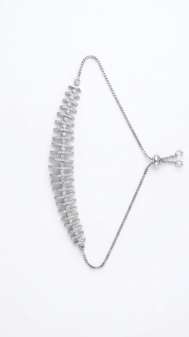 Adjustable Zircon Fishbone Bracelet for Women | Gold & Silver Slider Chain Bracelet | Elegant Crystal Bracelet