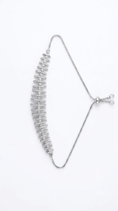 Adjustable Zircon Fishbone Bracelet for Women | Gold & Silver Slider Chain Bracelet | Elegant Crystal Bracelet