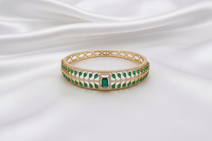 Gold Plated Emerald & Ruby Zircon Designer Bangle for Women | Premium Stone Bracelet | Bridal & Party Wear