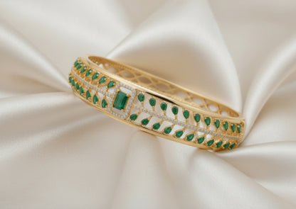 Gold Plated Emerald & Ruby Zircon Designer Bangle for Women | Premium Stone Bracelet | Bridal & Party Wear