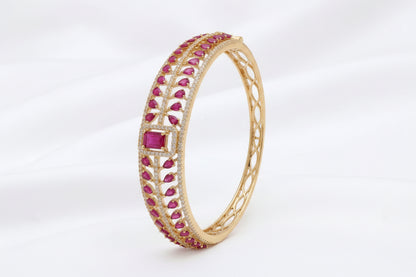 Gold Plated Emerald & Ruby Zircon Designer Bangle for Women | Premium Stone Bracelet | Bridal & Party Wear
