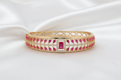 Gold Plated Emerald & Ruby Zircon Designer Bangle for Women | Premium Stone Bracelet | Bridal & Party Wear