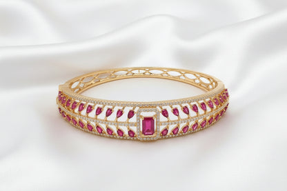 Gold Plated Emerald & Ruby Zircon Designer Bangle for Women | Premium Stone Bracelet | Bridal & Party Wear