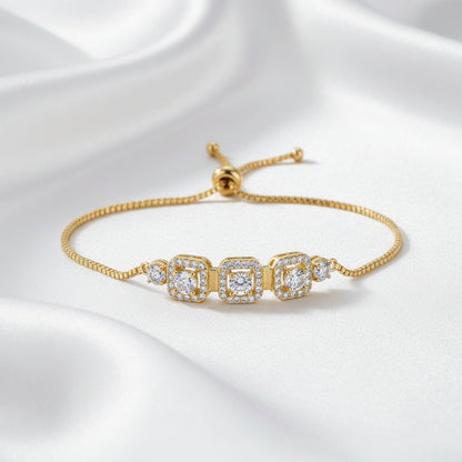 Adjustable Triple Halo Zircon Bracelet for Women | 💗 Rose Gold  💛 Gold Slider Chain Bracelet | Elegant Crystal Jewelry