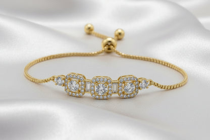Adjustable Triple Halo Zircon Bracelet for Women | 💗 Rose Gold  💛 Gold Slider Chain Bracelet | Elegant Crystal Jewelry