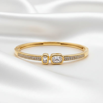 Gold Plated Zircon Cuff Bangle for Women | Minimalist Crystal Bracelet | Elegant Hinged Bracelet