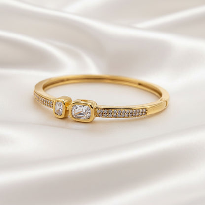 Gold Plated Zircon Cuff Bangle for Women | Minimalist Crystal Bracelet | Elegant Hinged Bracelet
