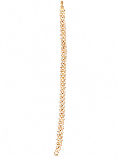 Luxury Leaf Design Tennis Bracelet – Gold Plated Crystal CZ Bracelet for Women