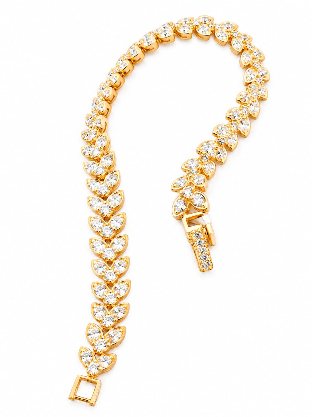 Luxury Leaf Design Tennis Bracelet – Gold Plated Crystal CZ Bracelet for Women
