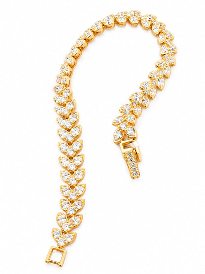 Luxury Leaf Design Tennis Bracelet – Gold Plated Crystal CZ Bracelet for Women