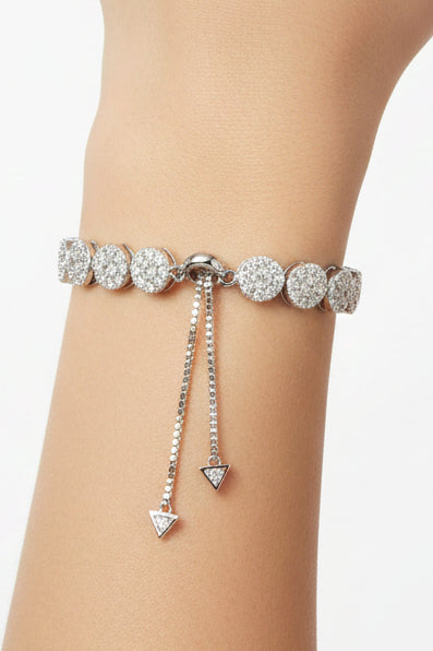 Luxury Silver Floral Adjustable Bracelet – Cubic Zirconia Flower Bracelet for Women