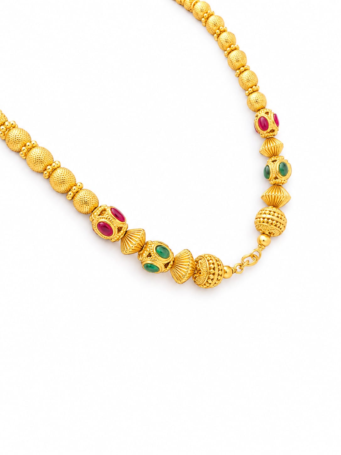 Elegant Gold-Tone Pink & Green Stone Beaded Necklace