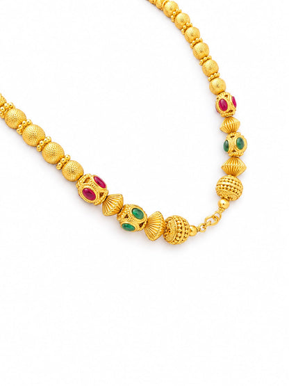 Elegant Gold-Tone Pink & Green Stone Beaded Necklace