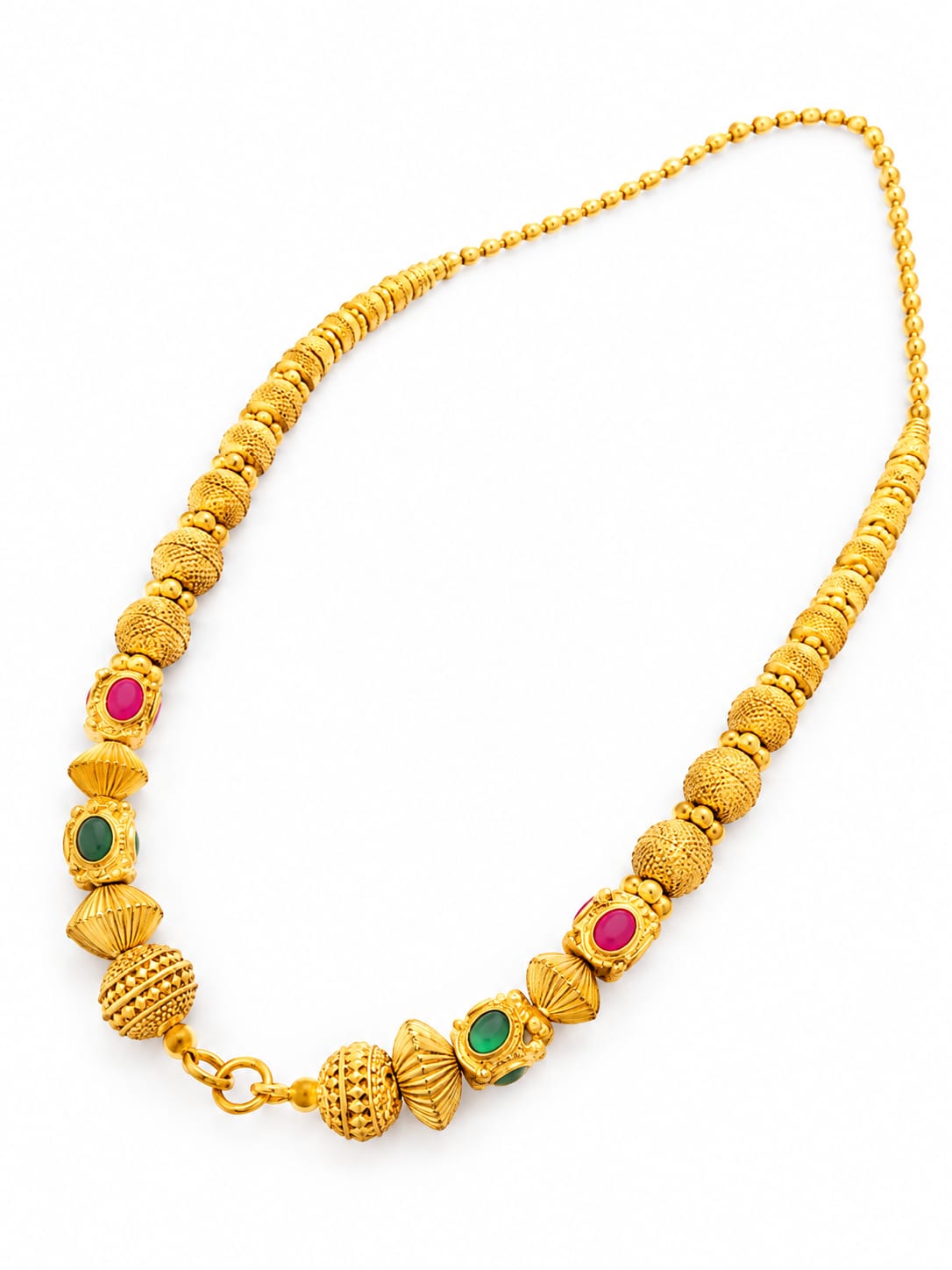 Elegant Gold-Tone Pink & Green Stone Beaded Necklace