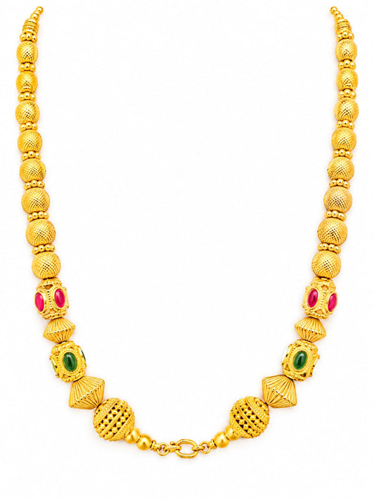 Elegant Gold-Tone Pink & Green Stone Beaded Necklace