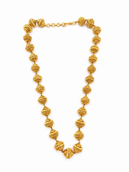 Elegant Gold-Tone Textured Beaded Necklace