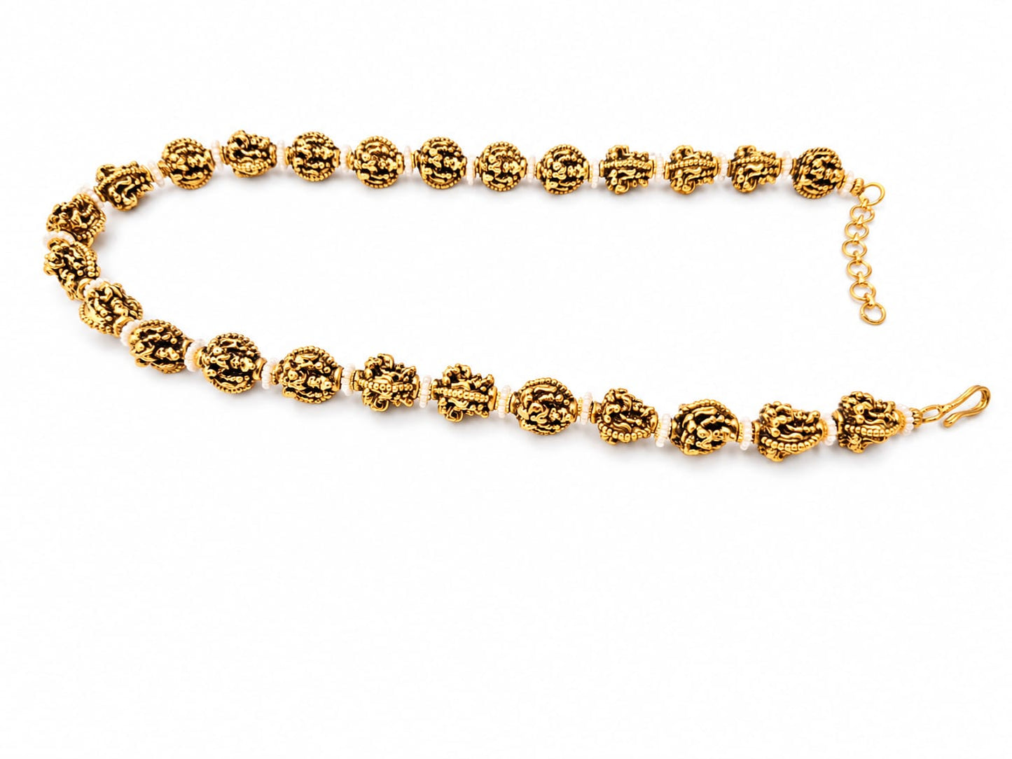 Traditional Gold-Tone Floral Beaded Necklace