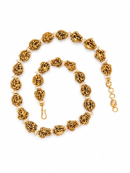 Traditional Gold-Tone Floral Beaded Necklace