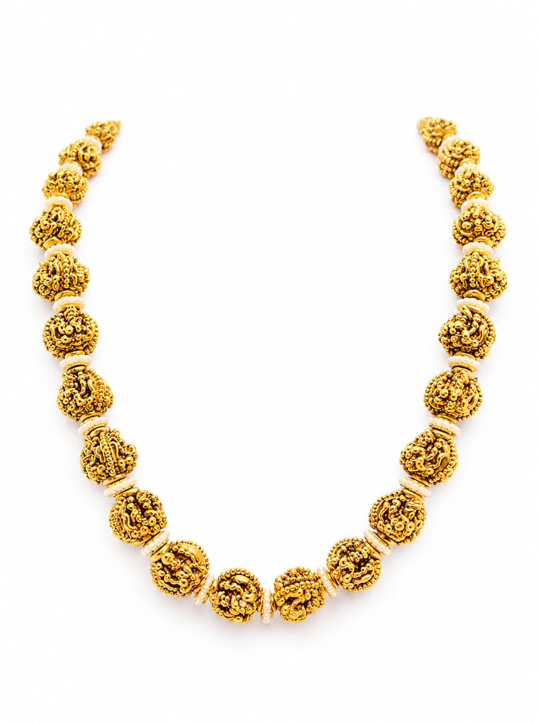 Traditional Gold-Tone Floral Beaded Necklace