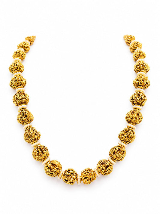 Traditional Gold-Tone Floral Beaded Necklace