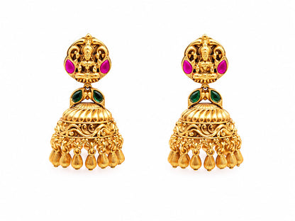 Traditional Goddess Lakshmi Gold-Tone Necklace & Jhumka Set