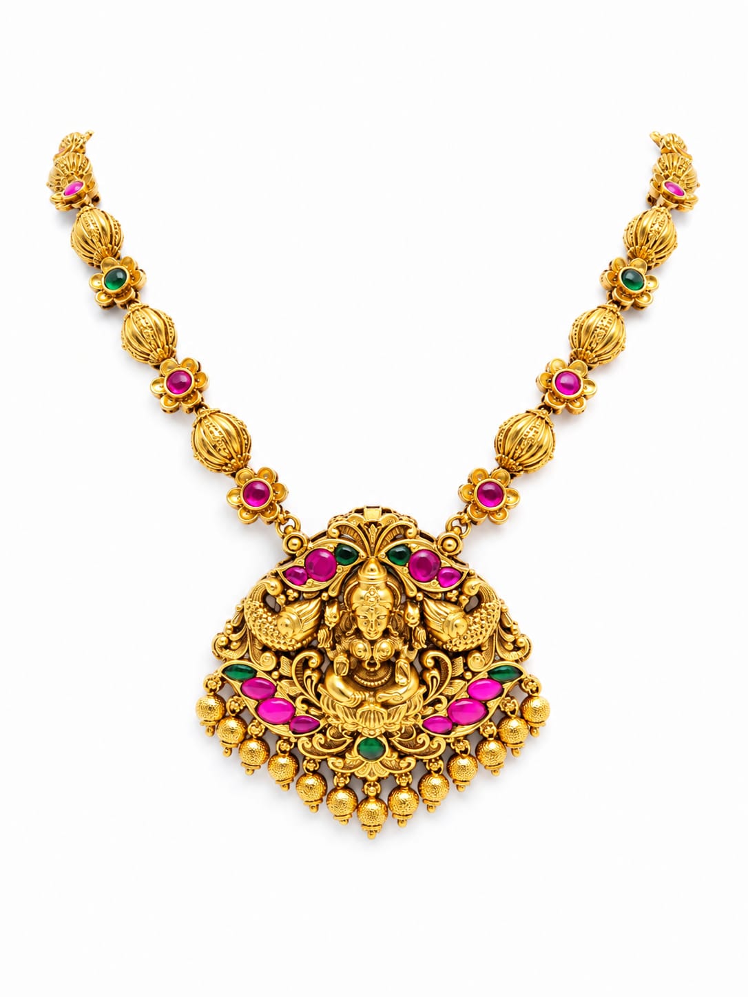 Traditional Goddess Lakshmi Gold-Tone Necklace & Jhumka Set