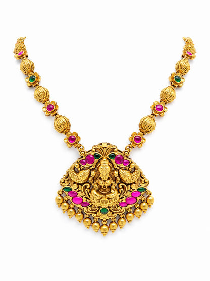 Traditional Goddess Lakshmi Gold-Tone Necklace & Jhumka Set