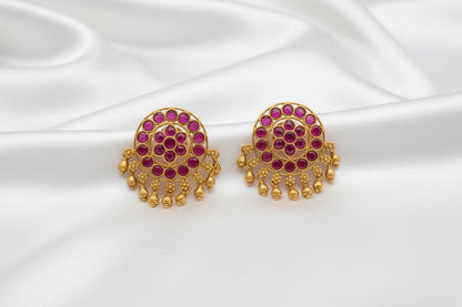 Double -Layer Traditional Ruby Gold-Tone Necklace & Earrings Set | Statement Bridal Jewelry