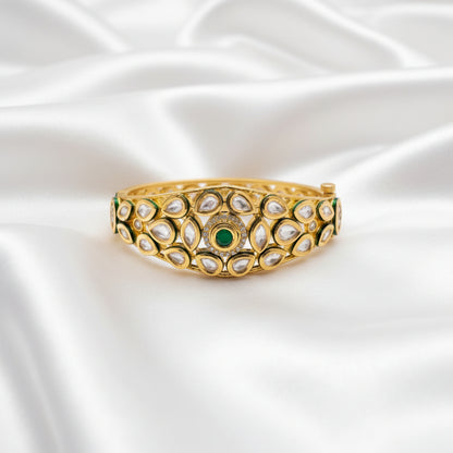 Traditional Gold-Tone Kundan Bangles | Green & Ruby Stone Designer Kada Bangle