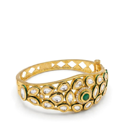Traditional Gold-Tone Kundan Bangles | Green & Ruby Stone Designer Kada Bangle