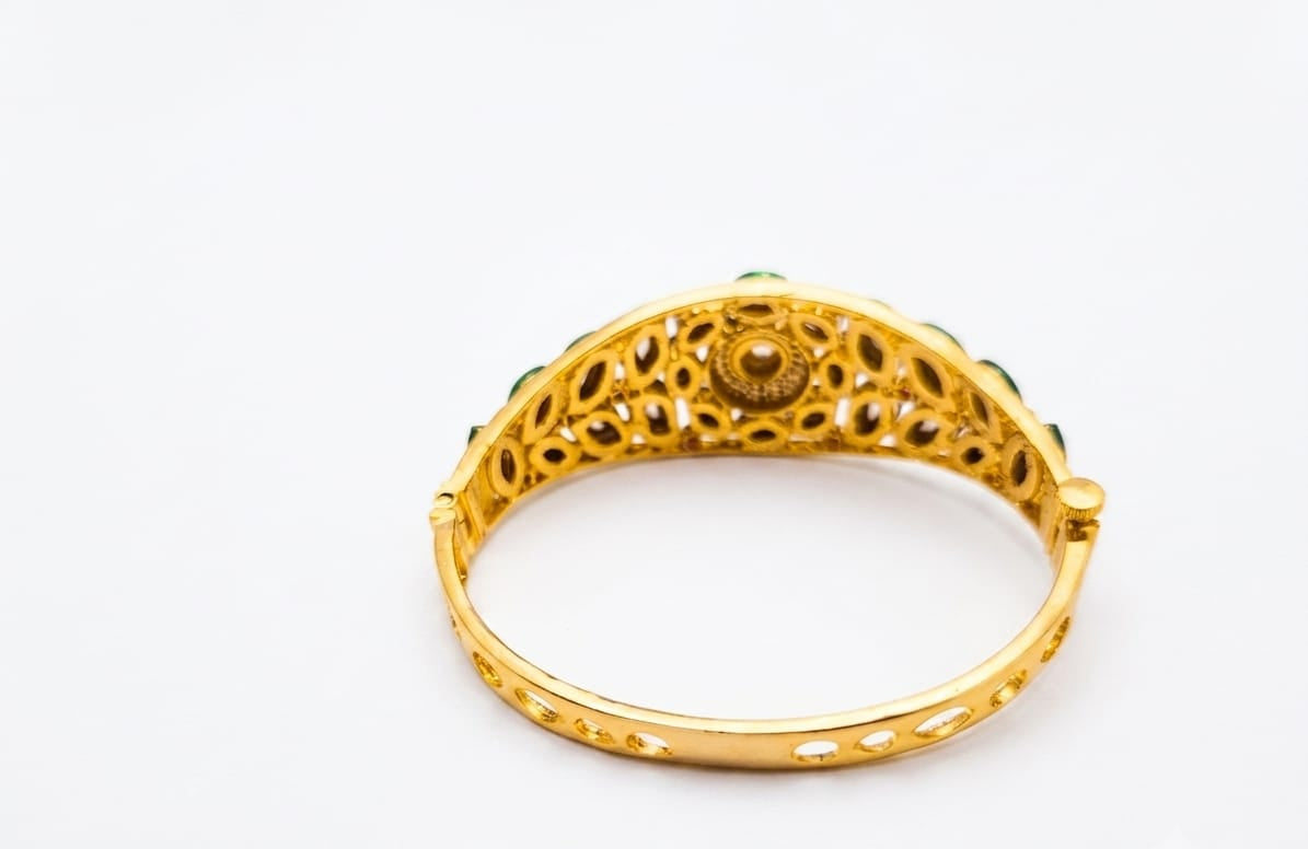 Traditional Gold-Tone Kundan Bangles | Green & Ruby Stone Designer Kada Bangle