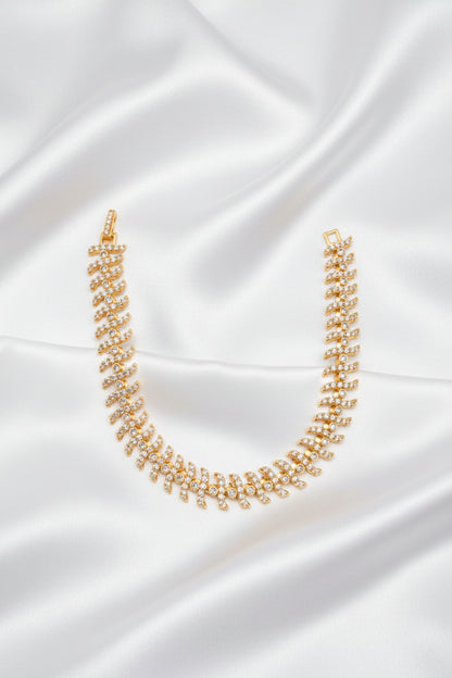 Elegant Gold-Plated CZ Bracelet | Designer Stone Bracelet for Women