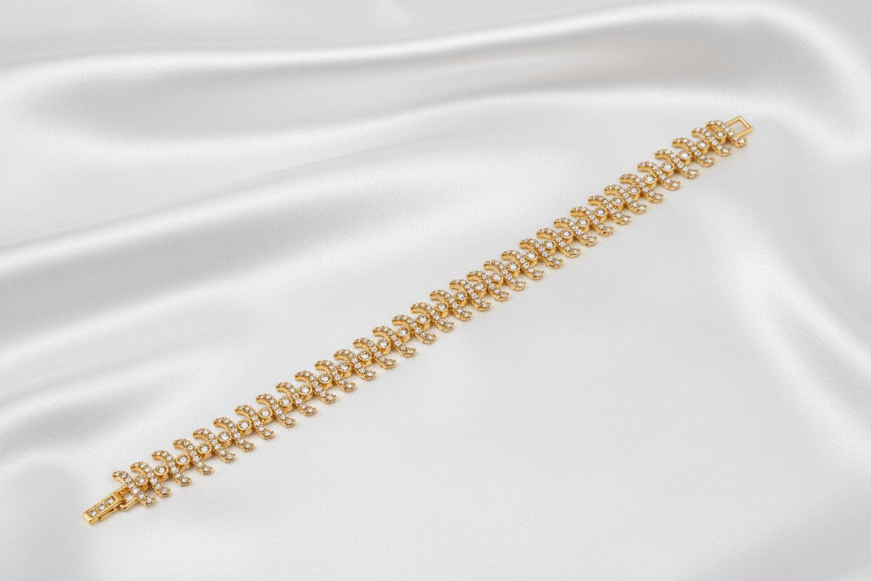 Elegant Gold-Plated CZ Bracelet | Designer Stone Bracelet for Women