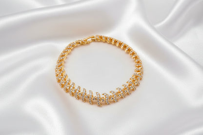 Elegant Gold-Plated CZ Bracelet | Designer Stone Bracelet for Women