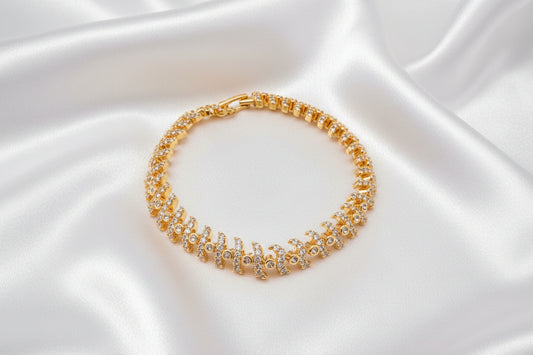 Elegant Gold-Plated CZ Bracelet | Designer Stone Bracelet for Women