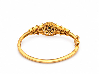 Antique Gold Tone Designer Bangle with Green & Pink Stones | Floral CZ Bangle for Women