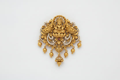 Antique Lakshmi Pendant | Temple Jewellery Gold-Tone Pendant with CZ Stones