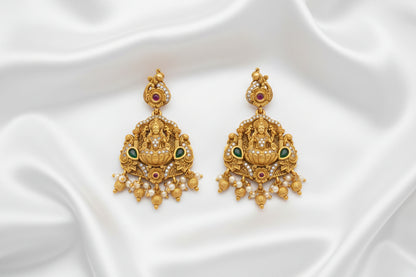 Antique Lakshmi Devi Temple Jewellery Pendant & Earrings Set – Gold Plated