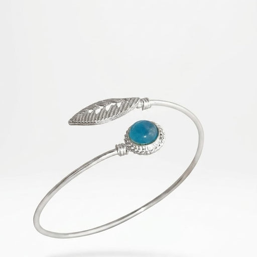 Silver-Tone Blue Stone 💙🎀 Feather Open Bangle Bracelet