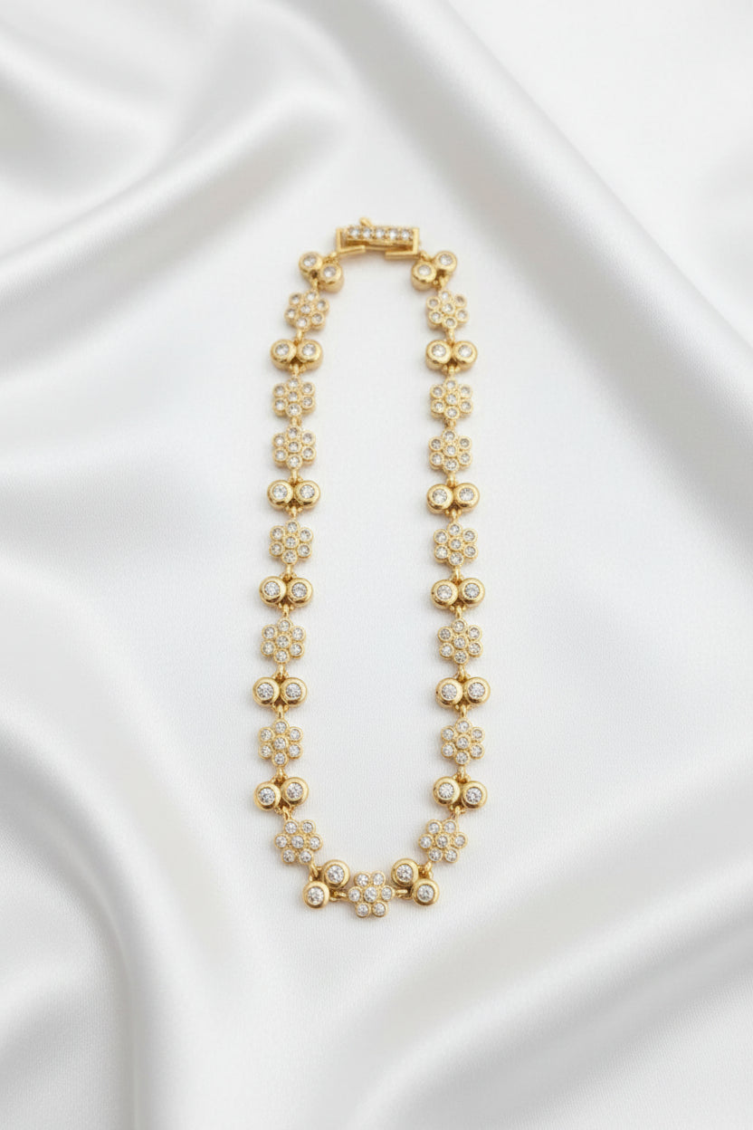 Gold-Tone Floral CZ Bracelet – Elegant Crystal Link Bracelet