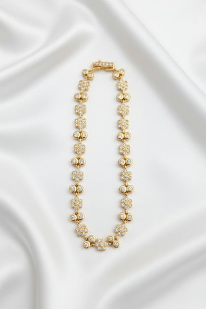 Gold-Tone Floral CZ Bracelet – Elegant Crystal Link Bracelet