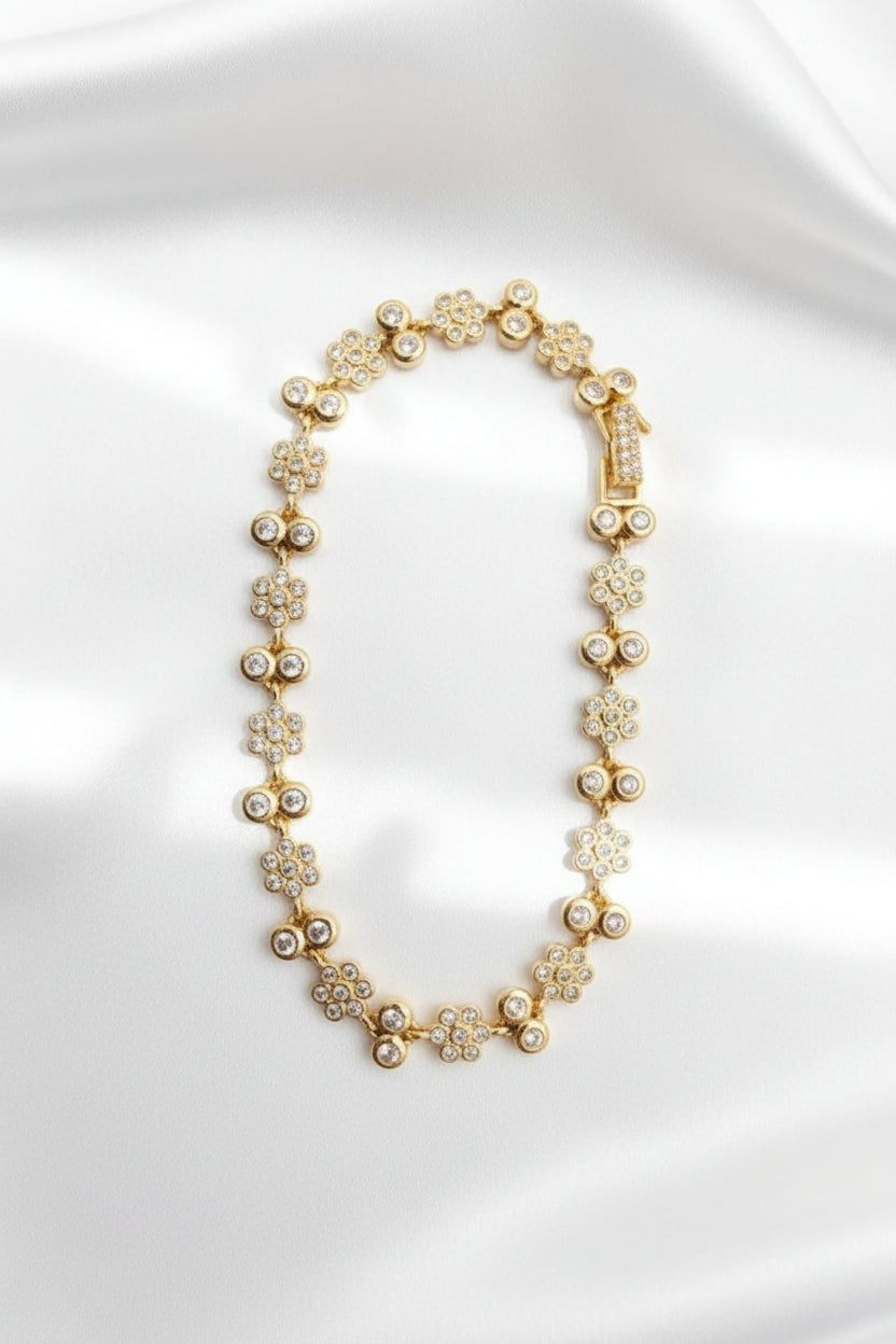 Gold-Tone Floral CZ Bracelet – Elegant Crystal Link Bracelet