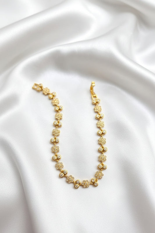 Gold-Tone Floral CZ Bracelet – Elegant Crystal Link Bracelet