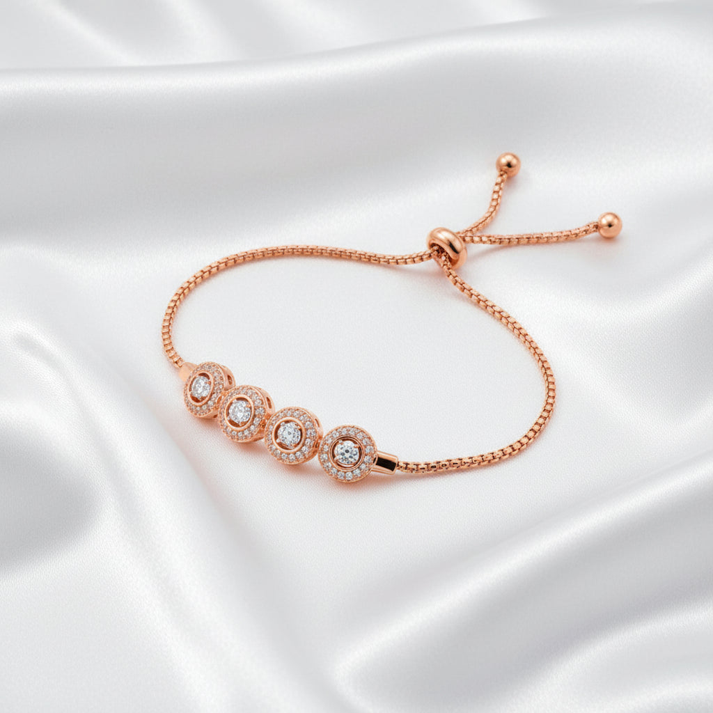 Luxury Adjustable CZ Crystal Link Bracelet – Gold & Rose Gold Finish