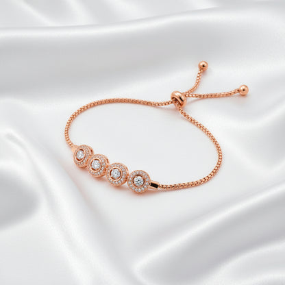 Luxury Adjustable CZ Crystal Link Bracelet – Gold & Rose Gold Finish
